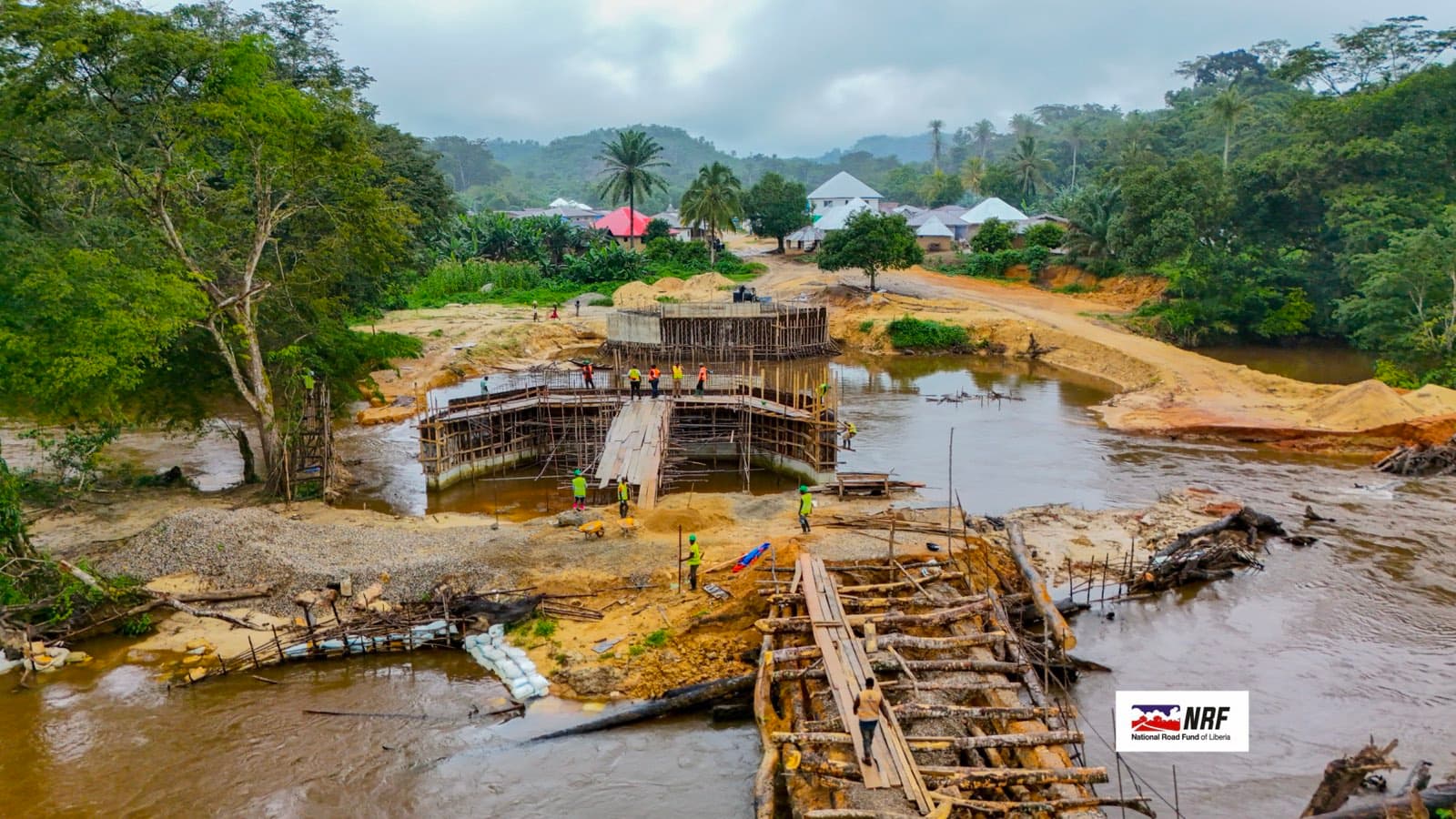 Crews building a bridge on a National Road Fund project